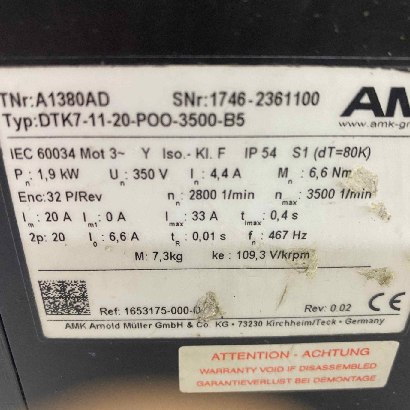 AMK [DTK7-11-20-P00-3500-B5]  SERVO MOTOR