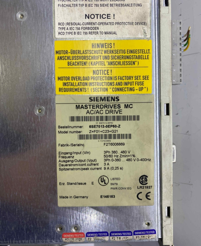 SIEMENS 6SE7013-0EP50-Z 1.1KW 380V SERVO SÜRÜCÜ