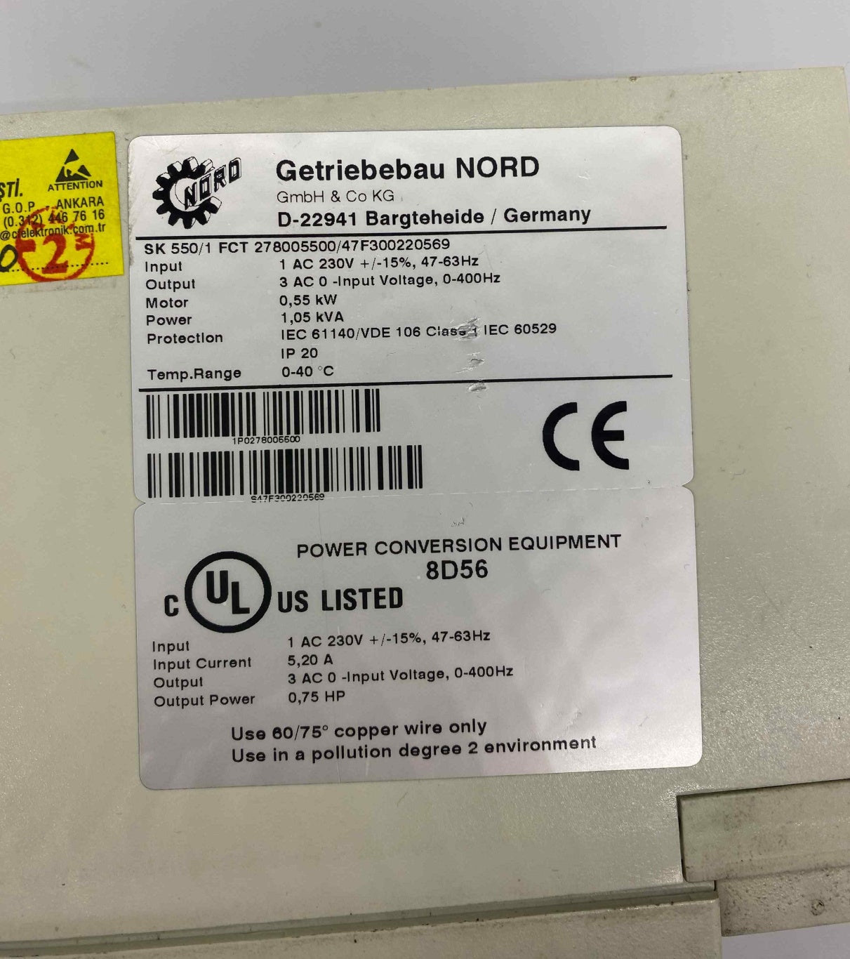 NORD SK550/1 FCT 278005500 0.55KW 220V SÜRÜCÜ