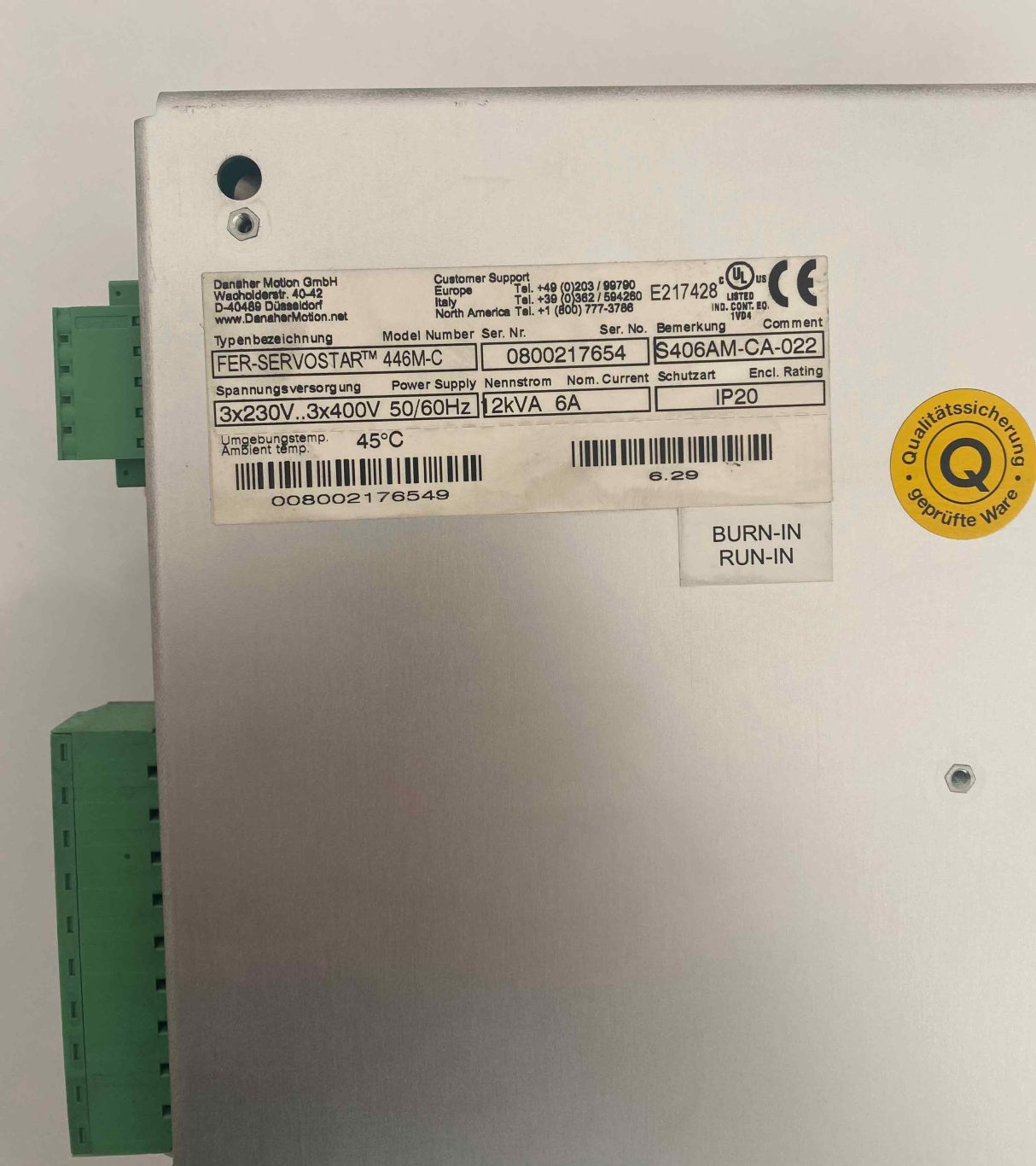 KOLLMORGEN 446M-C S406AM-CA-022 2KVA 380V SERVO SÜRÜCÜ