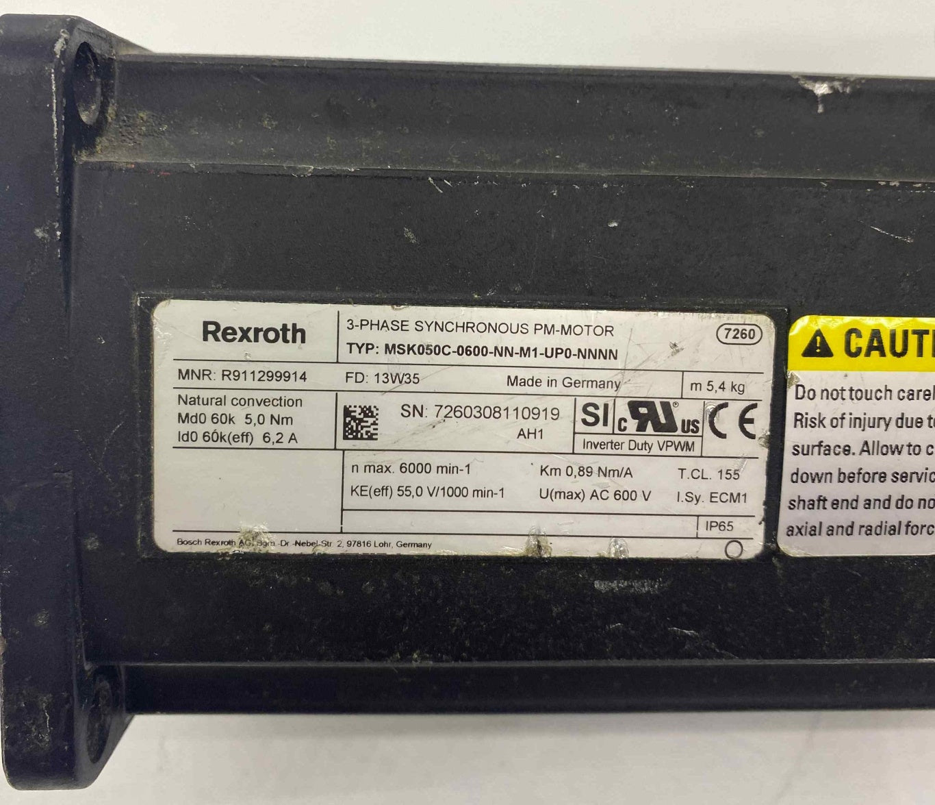 INDRAMAT REXROTH MSK050C-0600-NN-M1-UPO-NNNN SERVO MOTOR