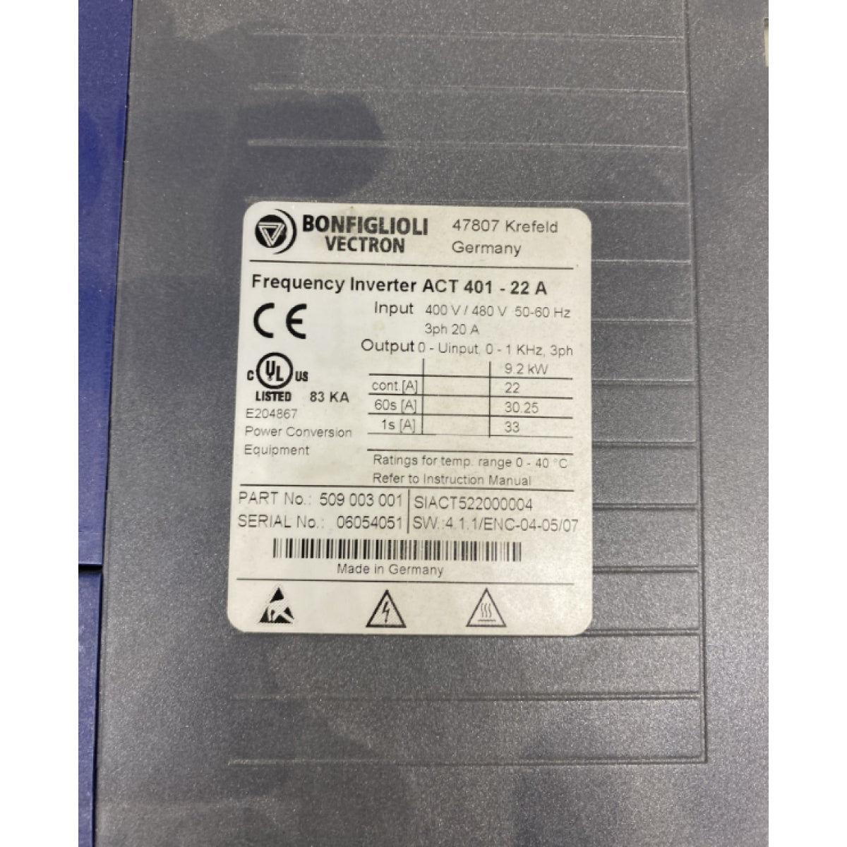 BONFIGLIOLI 401 – 22 A 480V 9.2KW SERVO SÜRÜCÜ