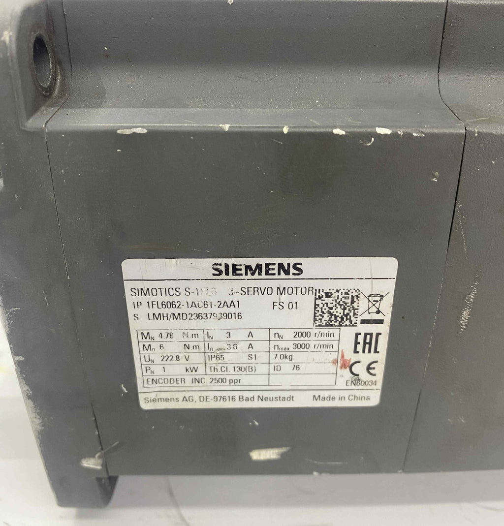 SIEMENS 1P 1FL 6062-1AC61-2AA1 SERVO MOTOR