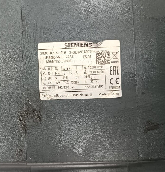 SIEMENS 1FL6090-1AC61-2AB1 SERVO MOTOR