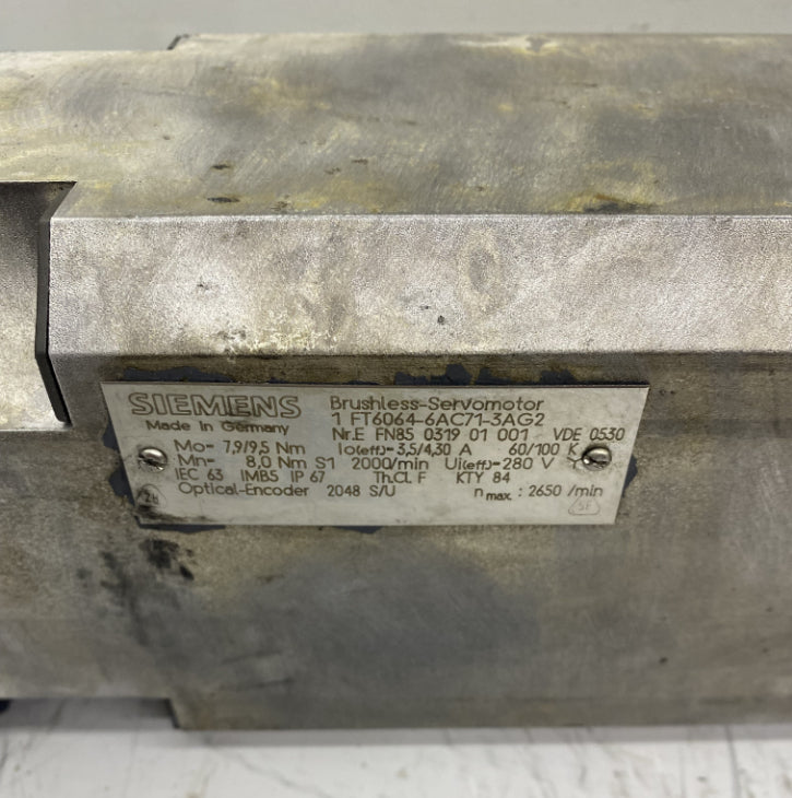 Siemens 1FT6064 2.5kW 2000rpm Servo Motor - 1FT6 Serisi