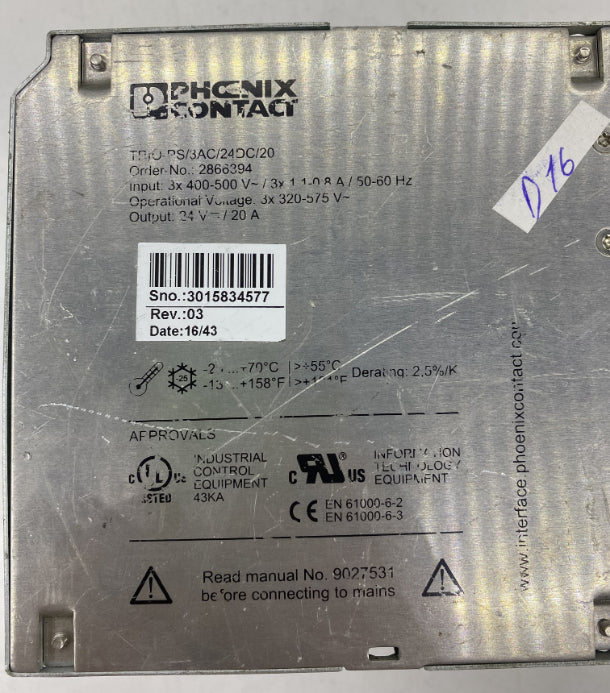 Phoenix Contact TRIO-PS/3AC/24DC/20 Endüstriyel Güç Kaynağı 380V 20A